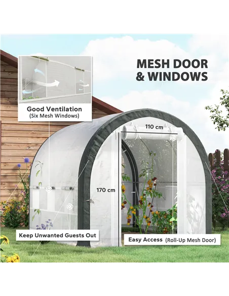 Outsunny 3 x 2(m) Walk-In Tunnel Greenhouse, with Accessories - White
