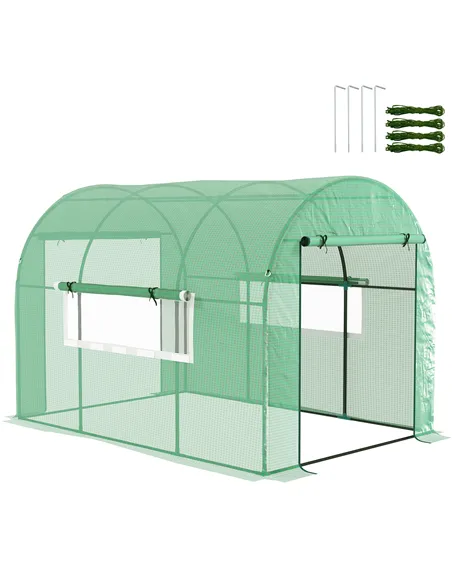 Outsunny 300 x 200cm Walk-In Polytunnel Greenhouse - Green