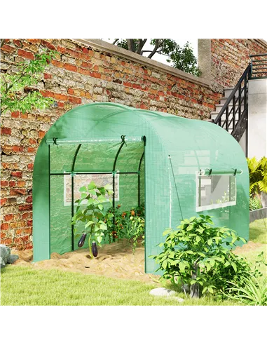 Outsunny 300 x 200cm Walk-In Polytunnel Greenhouse - Green