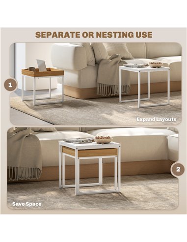 HOMCOM Set of Two Boxy Nesting Tables - White/Wood-Effect