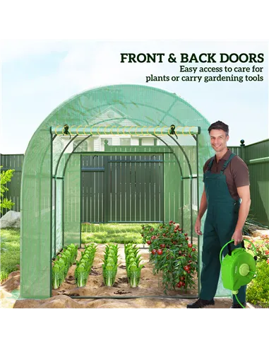 Outsunny 300 x 200cm Walk-In Polytunnel Greenhouse - Green
