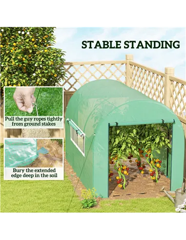 Outsunny 300 x 200cm Walk-In Polytunnel Greenhouse - Green