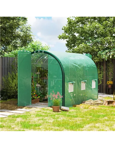 Outsunny 3 x 2(m) Polytunnel Greenhouse, with Windows and Doors - Green