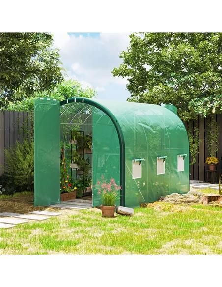 Outsunny 3 x 2(m) Polytunnel Greenhouse, with Windows and Doors - Green