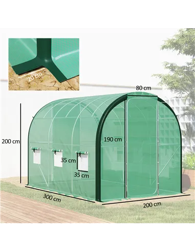 Outsunny 3 x 2(m) Polytunnel Greenhouse, with Windows and Doors - Green