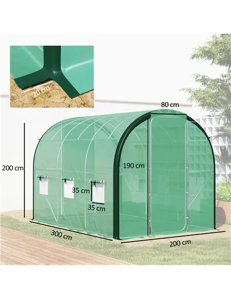 Outsunny 3 x 2(m) Polytunnel Greenhouse, with Windows and Doors - Green