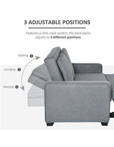 HOMCOM Double Sofa Bed Click Clack Sofa Bed Pull Out Bed with Adjustable Backrest for Living Room and Bedroom Grey