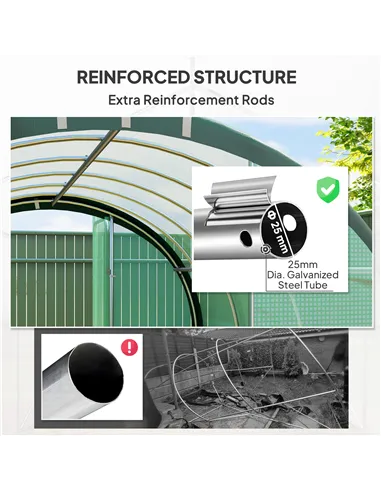 Outsunny 3 x 2(m) Polytunnel Greenhouse, with Windows and Doors - Green