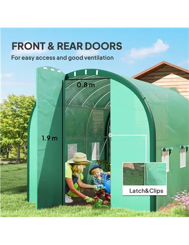 Outsunny 3 x 2(m) Polytunnel Greenhouse, with Windows and Doors - Green