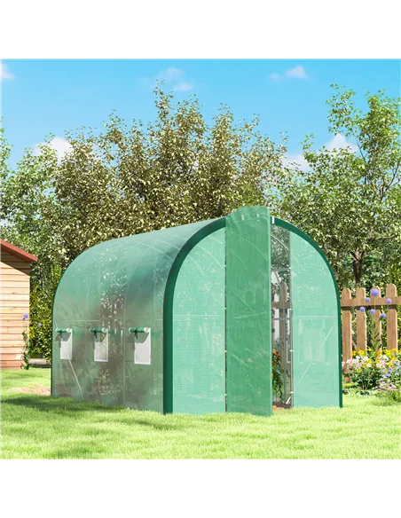 Outsunny 3 x 2(m) Polytunnel Greenhouse, with Windows and Doors - Green