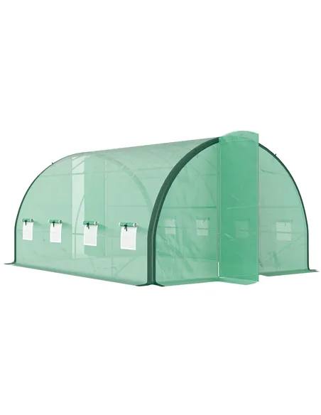 Outsunny 4 x 3(m) Polytunnel Greenhouse, with Windows and Doors - Green