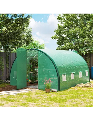 Outsunny 4 x 3(m) Polytunnel Greenhouse, with Windows and Doors - Green