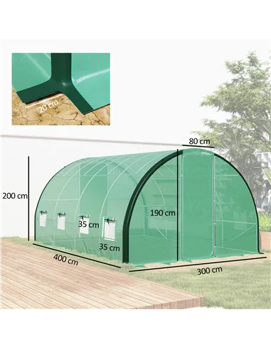 Outsunny 4 x 3(m) Polytunnel Greenhouse, with Windows and Doors - Green