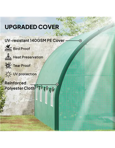 Outsunny 4 x 3(m) Polytunnel Greenhouse, with Windows and Doors - Green