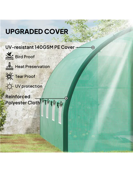 Outsunny 4 x 3(m) Polytunnel Greenhouse, with Windows and Doors - Green