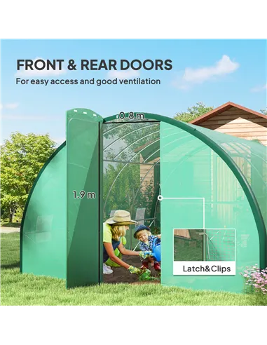 Outsunny 4 x 3(m) Polytunnel Greenhouse, with Windows and Doors - Green