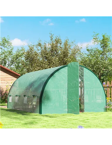 Outsunny 4 x 3(m) Polytunnel Greenhouse, with Windows and Doors - Green