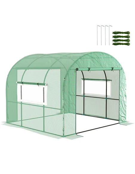 Outsunny 300 x 300cm Walk-In Polytunnel Greenhouse - Green