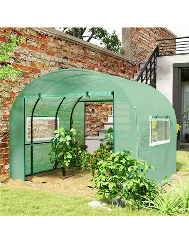 Outsunny 300 x 300cm Walk-In Polytunnel Greenhouse - Green