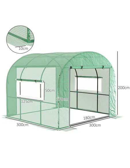 Outsunny 300 x 300cm Walk-In Polytunnel Greenhouse - Green