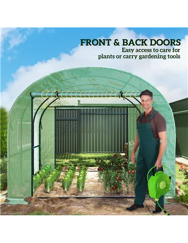 Outsunny 300 x 300cm Walk-In Polytunnel Greenhouse - Green