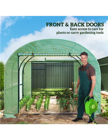 Outsunny 300 x 300cm Walk-In Polytunnel Greenhouse - Green