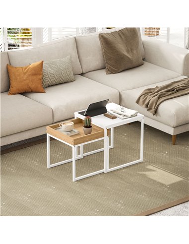 HOMCOM Set of Two Boxy Nesting Tables - White/Wood-Effect