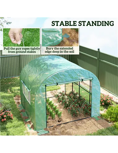 Outsunny 300 x 300cm Walk-In Polytunnel Greenhouse - Green