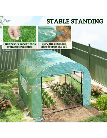 Outsunny 300 x 300cm Walk-In Polytunnel Greenhouse - Green