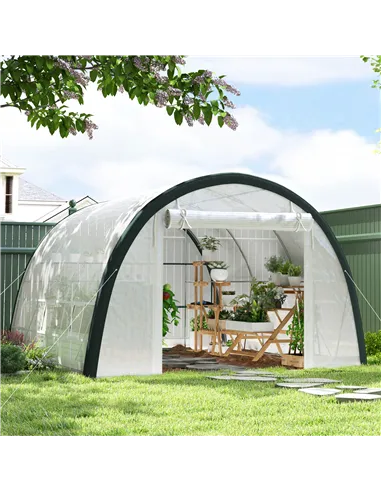 Outsunny 4 x 3(m) Walk-In Tunnel Greenhouse, with Accessories - White