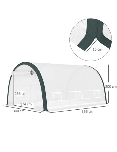 Outsunny 4 x 3(m) Walk-In Tunnel Greenhouse, with Accessories - White