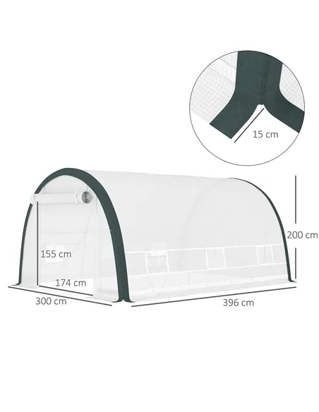 Outsunny 4 x 3(m) Walk-In Tunnel Greenhouse, with Accessories - White