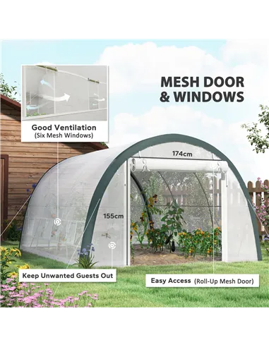 Outsunny 4 x 3(m) Walk-In Tunnel Greenhouse, with Accessories - White