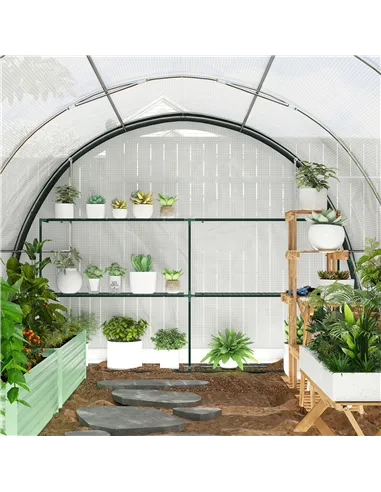 Outsunny 4 x 3(m) Walk-In Tunnel Greenhouse, with Accessories - White