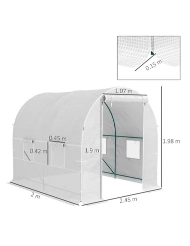 Outsunny 245 x 200cm Polytunnel Greenhouse - White