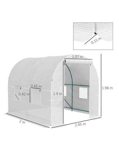 Outsunny 245 x 200cm Polytunnel Greenhouse - White