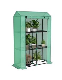 Outsunny 40 x 100cm Three Shelf Steel Frame Greenhouse - Green