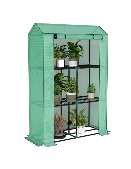 Outsunny 40 x 100cm Three Shelf Steel Frame Greenhouse - Green