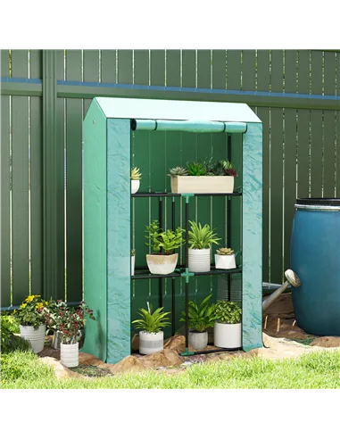 Outsunny 40 x 100cm Three Shelf Steel Frame Greenhouse - Green