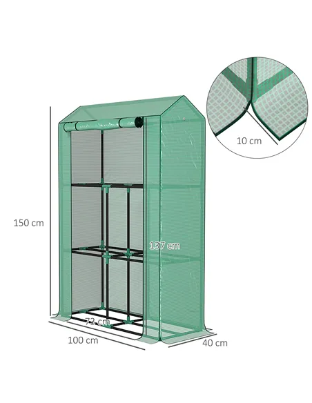 Outsunny 40 x 100cm Three Shelf Steel Frame Greenhouse - Green