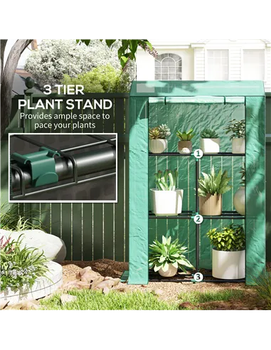 Outsunny 40 x 100cm Three Shelf Steel Frame Greenhouse - Green