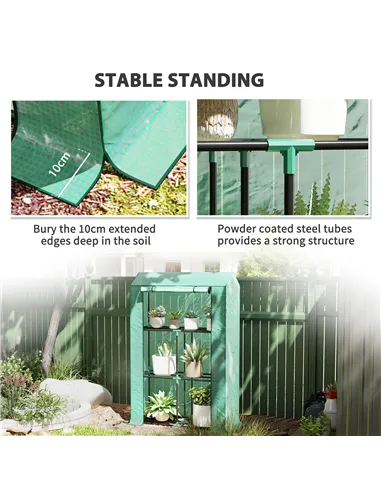 Outsunny 40 x 100cm Three Shelf Steel Frame Greenhouse - Green