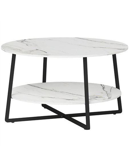 HOMCOM Two-Tier Marble-Effect Coffee Table - White/Black