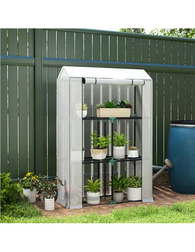 Outsunny 40 x 100cm Three Shelf Steel Frame Greenhouse - White