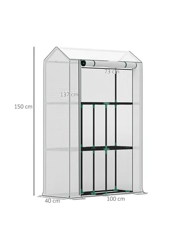 Outsunny 40 x 100cm Three Shelf Steel Frame Greenhouse - White