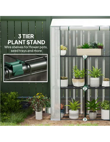 Outsunny 40 x 100cm Three Shelf Steel Frame Greenhouse - White