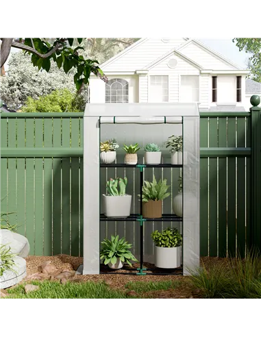 Outsunny 40 x 100cm Three Shelf Steel Frame Greenhouse - White