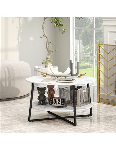 HOMCOM Two-Tier Marble-Effect Coffee Table - White/Black