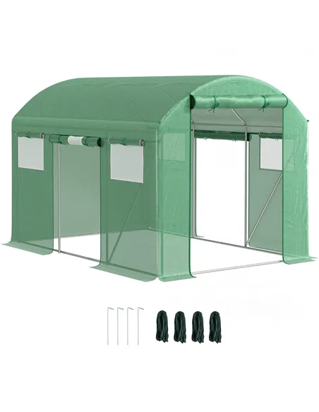 Outsunny 9.8 x 6.6ft Walk-In Polytunnel Greenhouse - Green