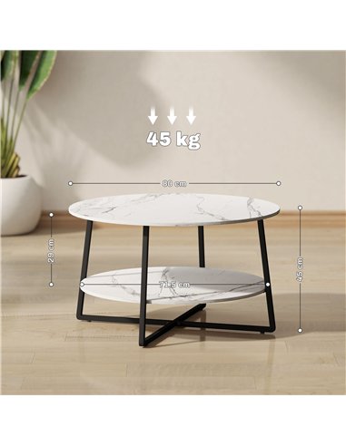 HOMCOM Two-Tier Marble-Effect Coffee Table - White/Black